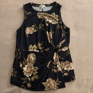 nine britton Black Tank with Beige Floral Twist Front